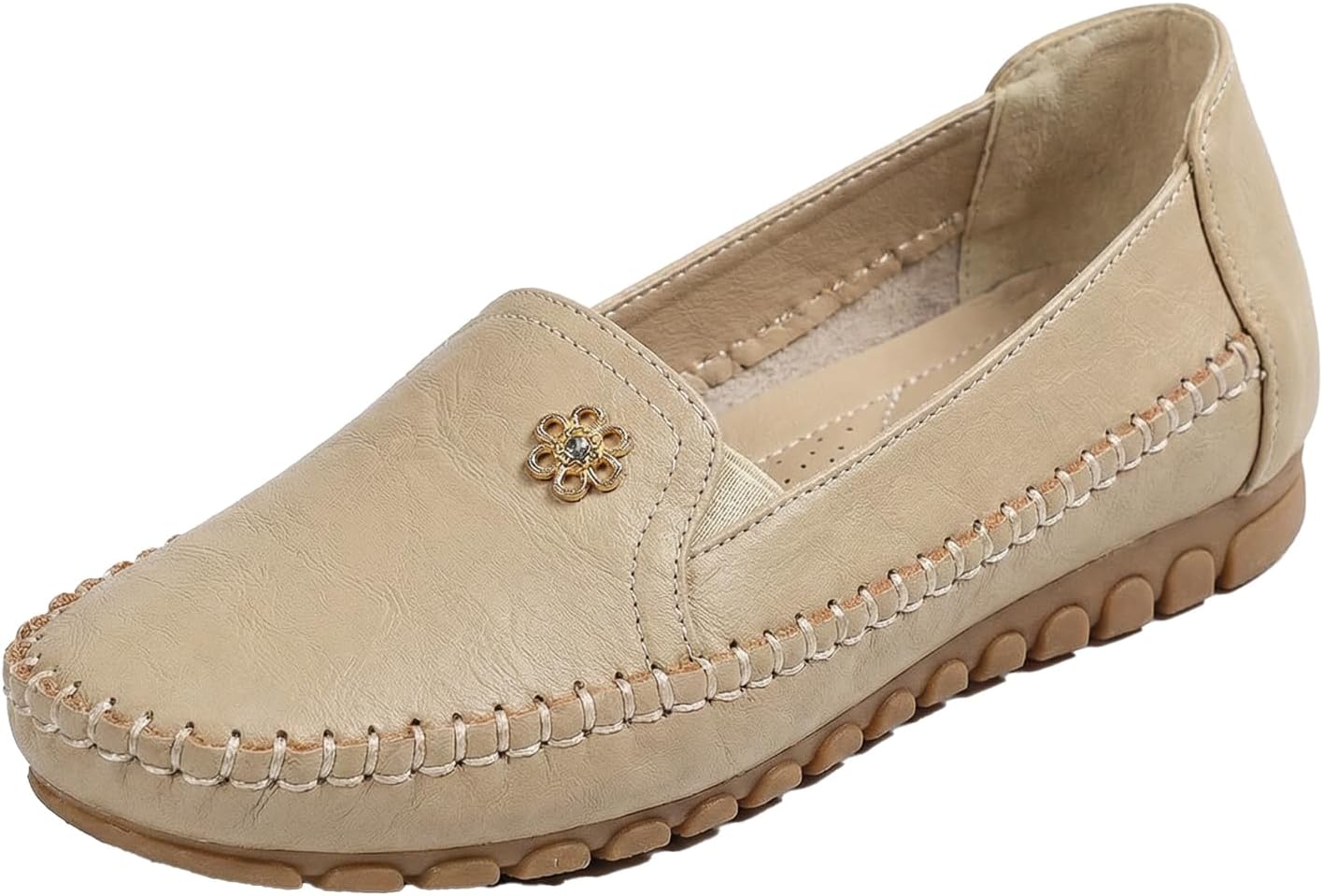 Women's Classic Loafers Lightweight Non-Slip Hand-Stitched Nurse Shoes Comfortable Soft Sole Slip-On Leather Flats