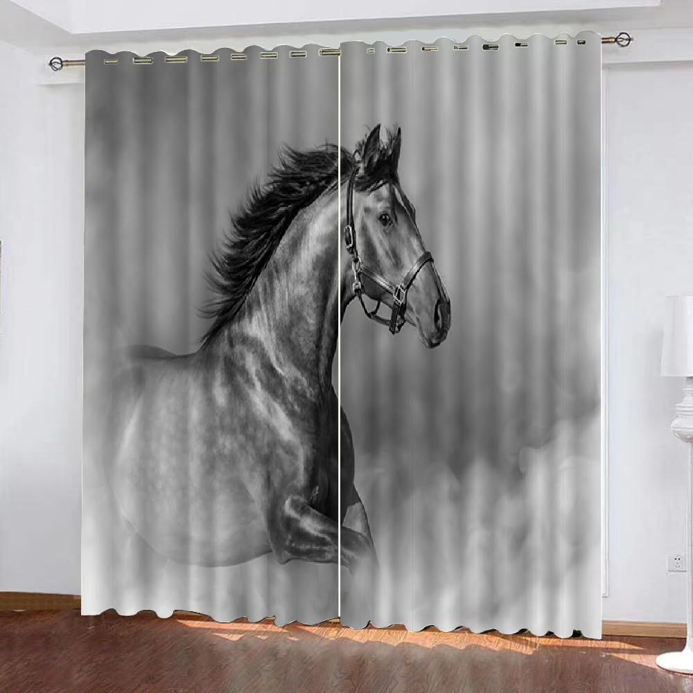 HABEAT 3D Pferd Vorhänge Abdunkelnde Tiere Pferde Kindervorhänge Vorhang mit ösen 2er Set Gardinen Blickdicht Verdunkelungs für Kinderzimmer Schlafzimmer Wohnzimmer B 150 X H 166 cm（Motiv 46-1）