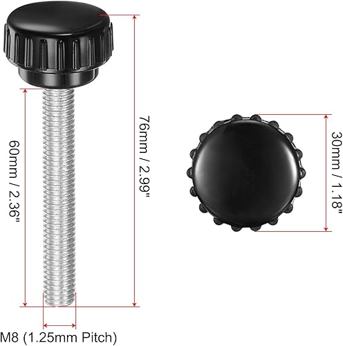 Miniatura 60 de uxcell Perillas de sujeción moleteadas M6 x 1.969 in métricas chapadas en zinc de acero al carbono rosca macho tornillo de pulgar en tipo 0.787 in