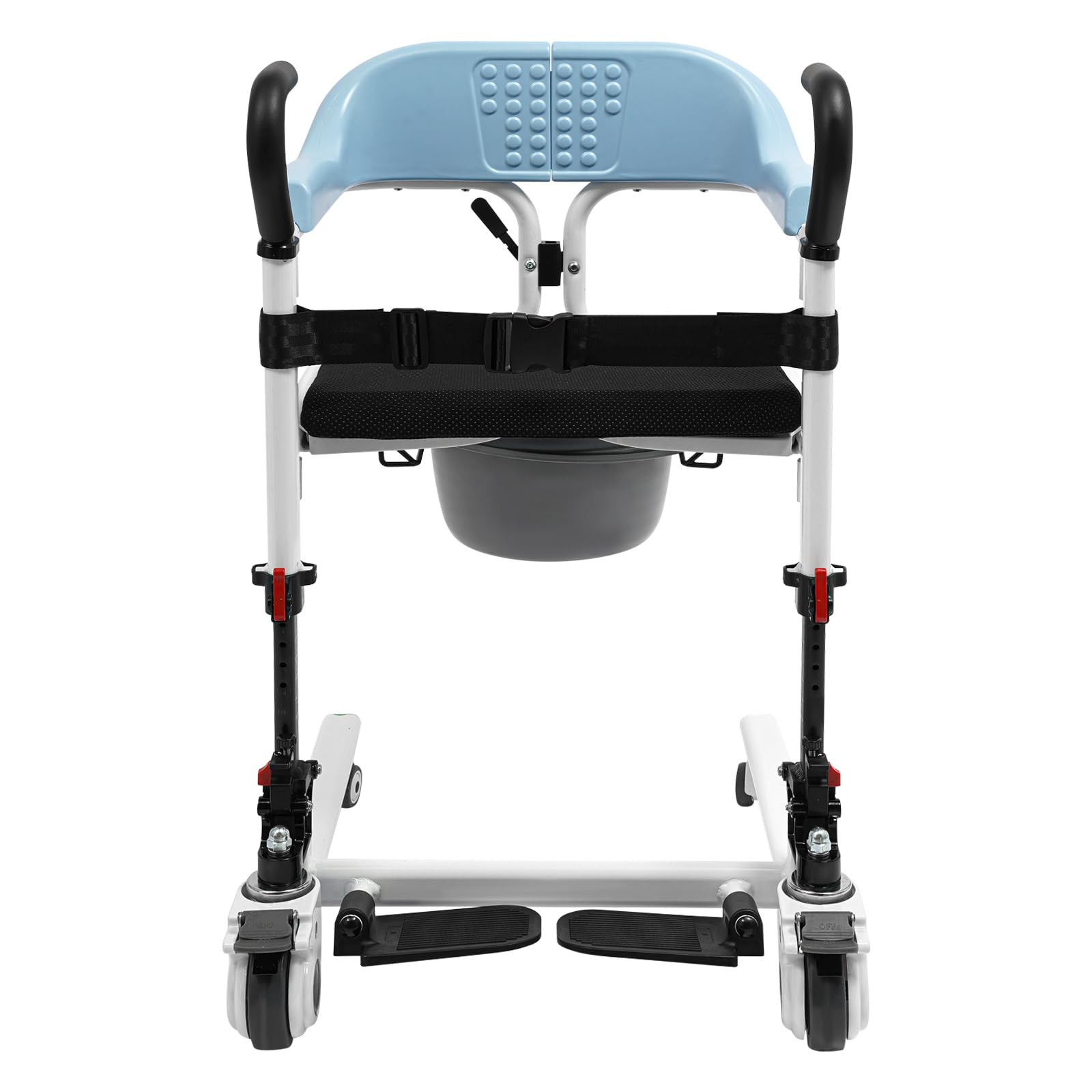 Silla elevadora de pacientes 4 en 1, altura regulable de 82 a 96 cm, plegable, aluminio, capacidad de carga de 120 kg, asiento de 180°, con ruedas de freno, cubo extraíble, para personas mayores en