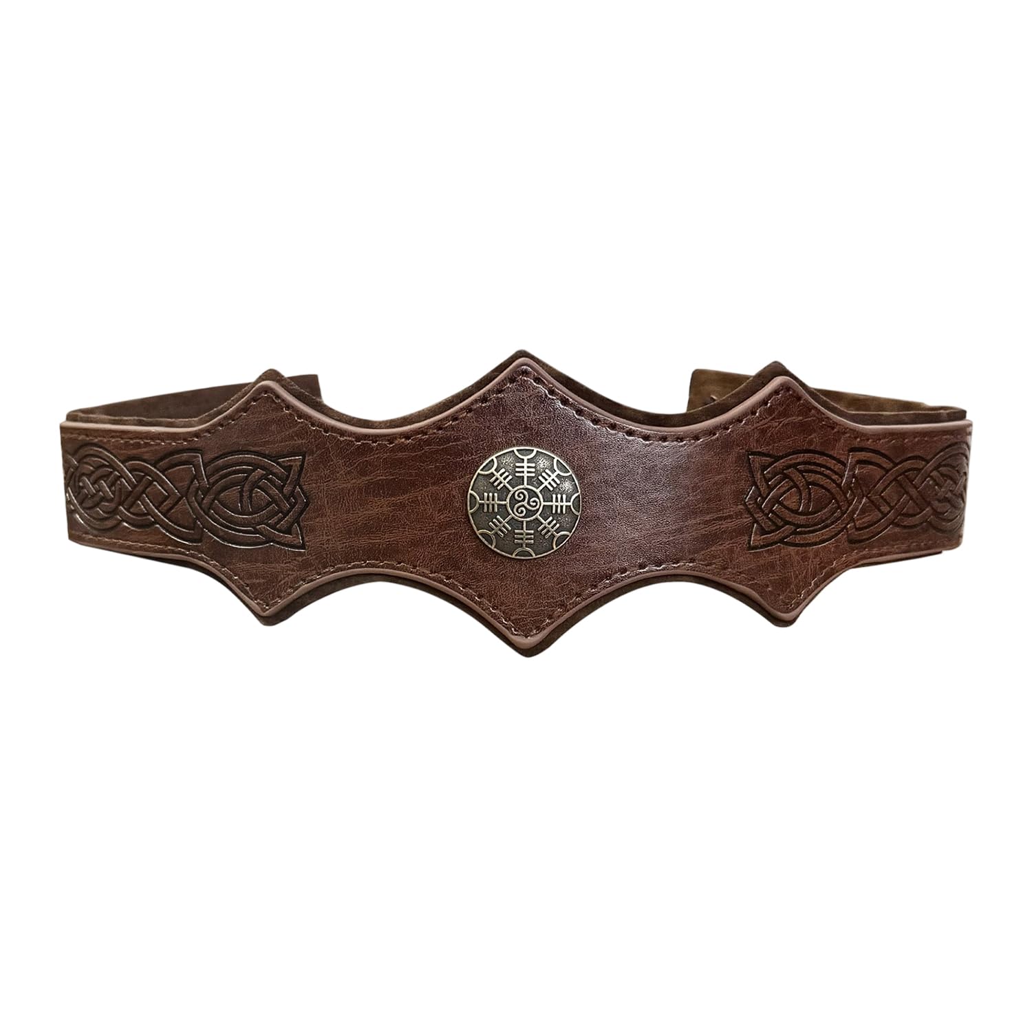 NAUZE Embossed Faux Leather Headpiece Retro Viking Renaissance Role-Playing Props Adjustable Brown Headpiece Medieval Costume Accessories for Halloween Cosplay