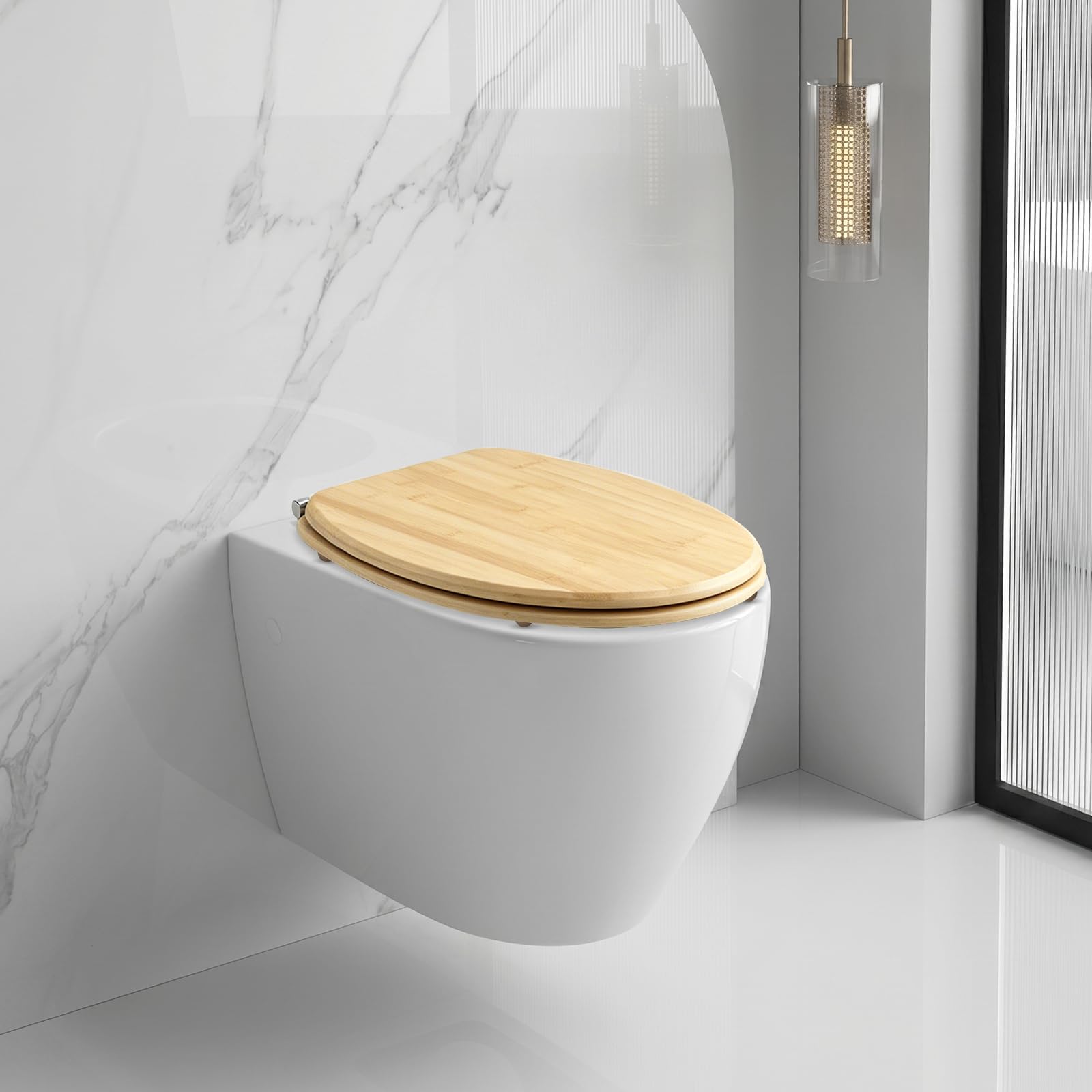 sanicomfort WC-Sitz Bambus mit Absenkautomatik | Toilettensitz aus Echtholz  | Soft-Close | Antibakteriell, belastbar, oval, universell |  Edelstahl-Scharniere  light : Amazon.de: Baumarkt