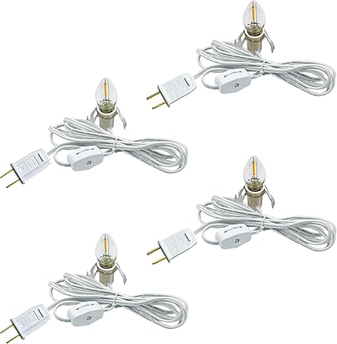 Miniatura 1 de Paquete de 4 cables de accesorios con bombillas LED de noche, cable blanco con enchufes de interruptor de encendidoapagado, bombilla LED C7 blanca
