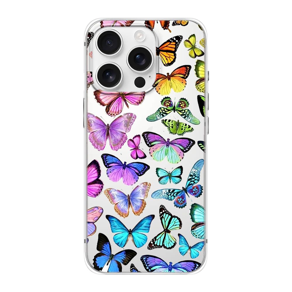 FancyCase Compatible with iPhone 16 Pro Case (6.3 inch)-Colorful Butterfly Pattern Flexible TPU Protective Clear Case (Colorful Butterflies)