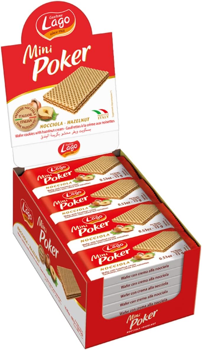 Lago Mini Poker Wafer Cookies with Hazelnut Cream, 15 gm (Pack of 32)
