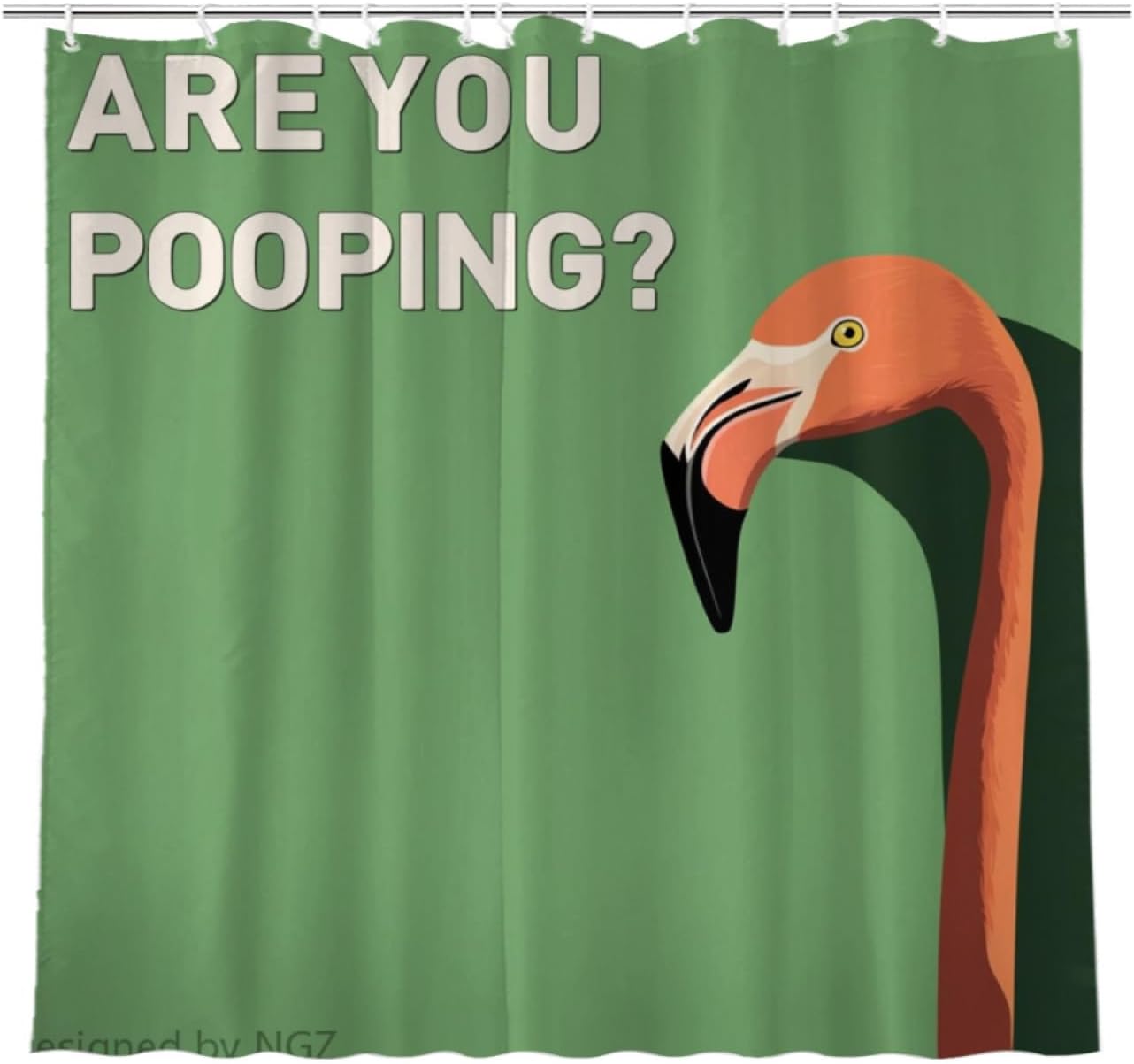 NGZ are You Pooping Flamingo Shower Curatin, Funny Flamingo Shower Curtain, Green Shower Curtain Set with 12 Hooks for Bathroom Decor, 72x72