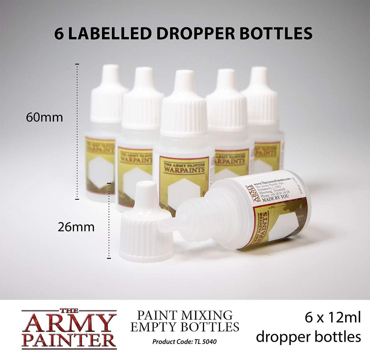 The Army Painter Paint Mixing Empty Dropper Bottles-12 ml, Pack of 6 Bottles with Dropper-Plastic Dropper Bottles for Acrylic Paint-Empty Plastic Bottle with Dropper Top- Small Applicator Paint Bottle