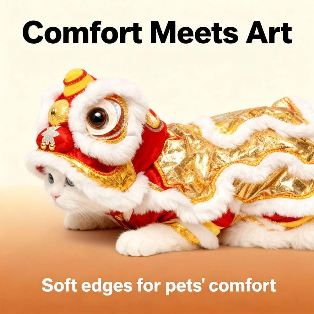 Chinese Lion Dance Dog Costume, Chinese New Year Dog Outfit, Spring Festival Pet Clothes Hoodie Coat (White,Large)
