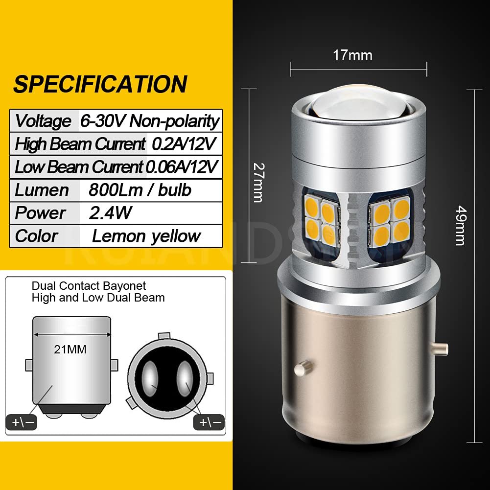 Ruiandsion BA21D Ampoule LED DC 6 V Super Lumineux Jaune 2835 56SMD Puces Ampoule LED Pour Phare De Moto