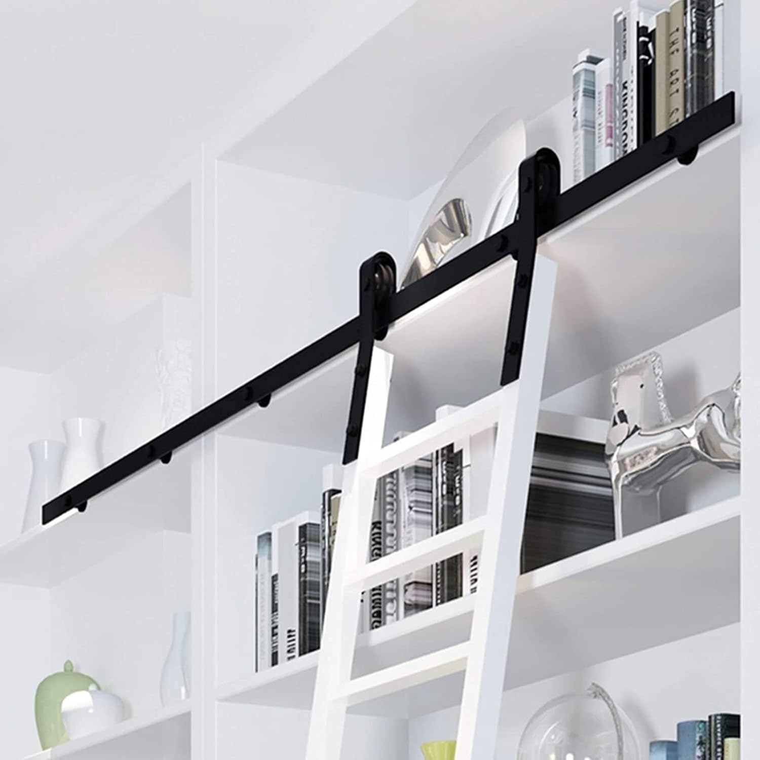Sliding Ladder Hardware Kit - Rolling Library Sliding Ladder Track Hardware Accessories, Sliding Barn Door Hanging Rail, Smooth and Quiet Sliding, Carbon Steel Material