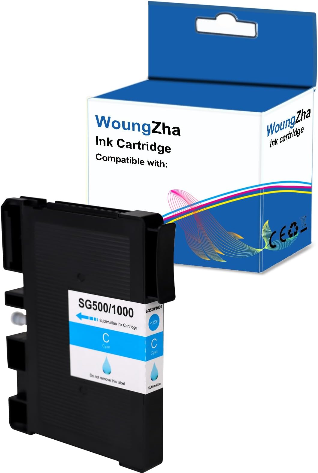 Woungzha SG500 SG1000 Sublimation Ink Cartridges, Compatible with New Firmware Sawgrass Virtuoso SG500 SG1000 New Chip (1 Cyan)