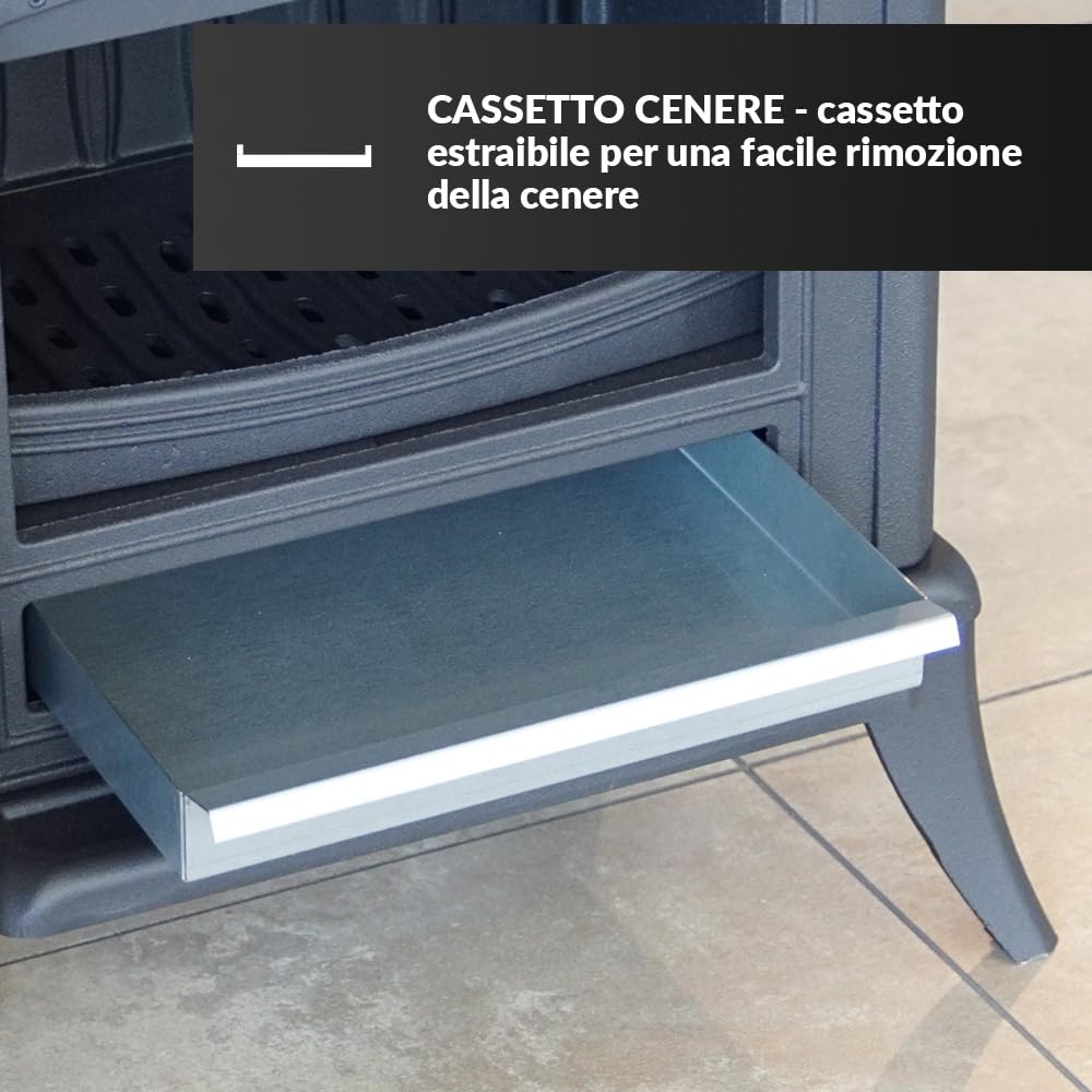 KRATKI Stufa a legna in ghisa KOZA K7 5kW Ø130mm - riscaldamento efficiente gamma di potenza 3-8kW, Stufa in ghisa economica ECO-DESIGN - Stufe Vintage & Svedesi - Classe di efficienza energetica A