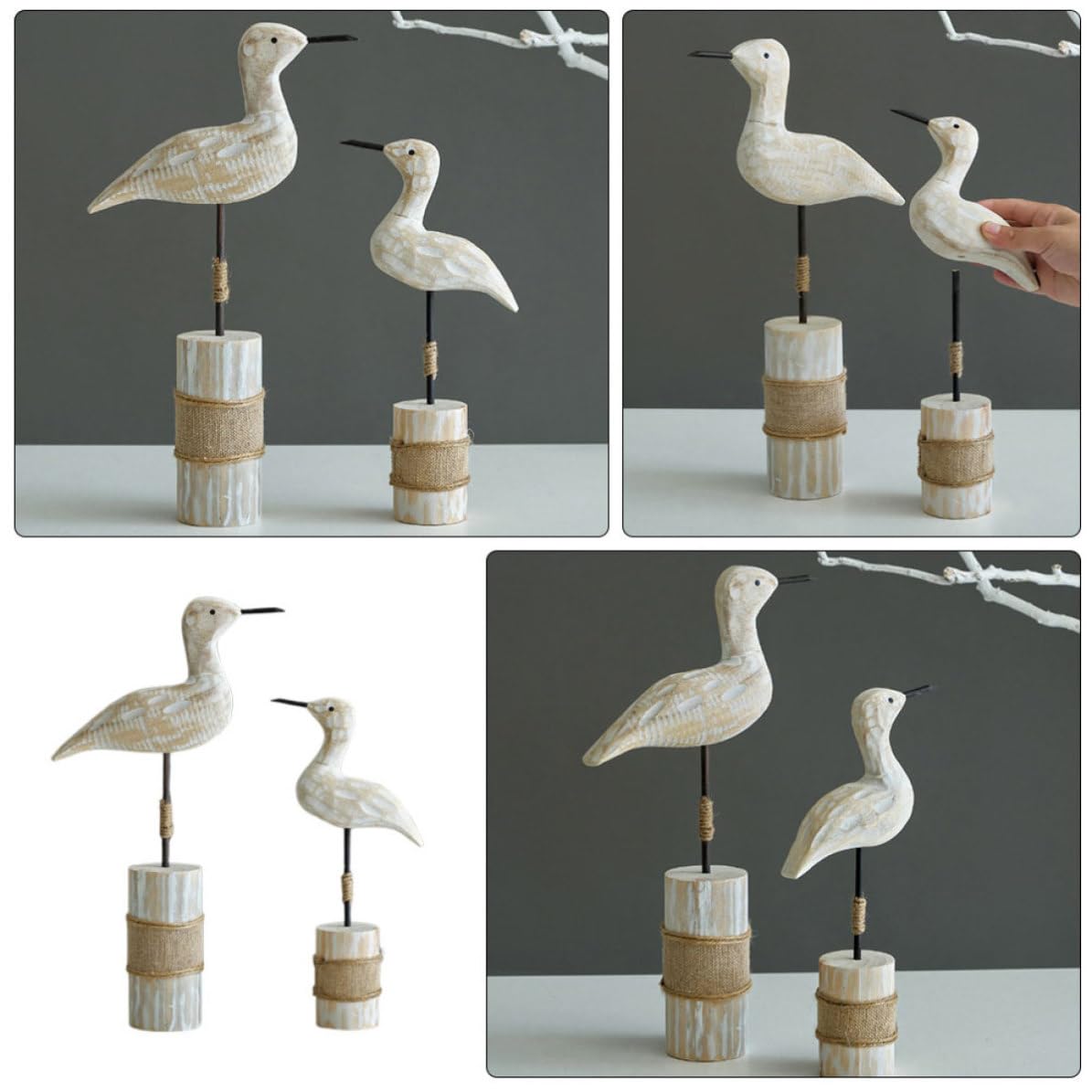 Artibetter 2 Piezas Madera de Pino Figura Rústica de Gaviota de Pie