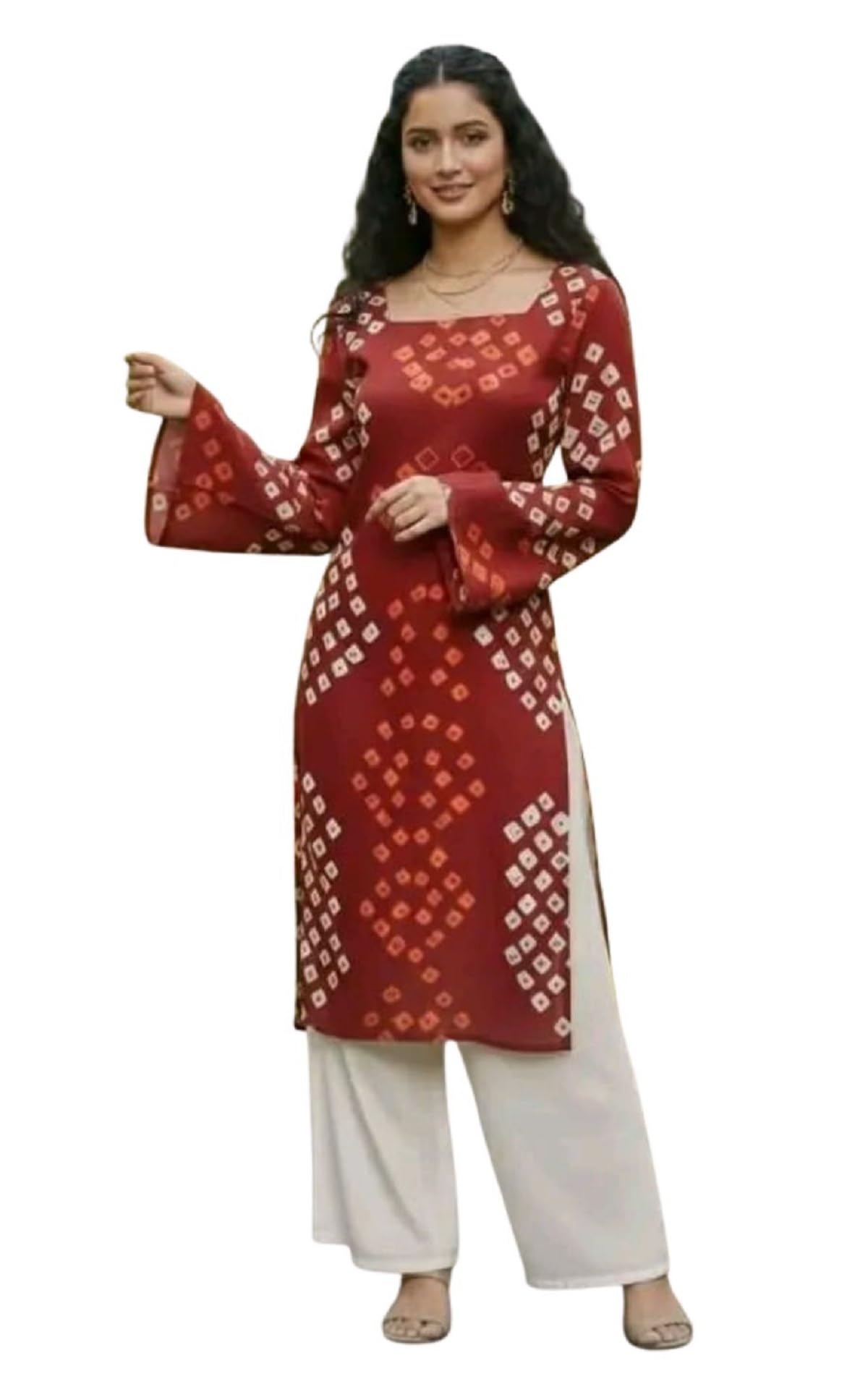 Women's Rayon Printed Straight Kurti | Square Neck Ethnic Kurta | Full Bell Sleeve Casual Traditional Kurti for Women | Stylish Side Slit Kurta-image-49