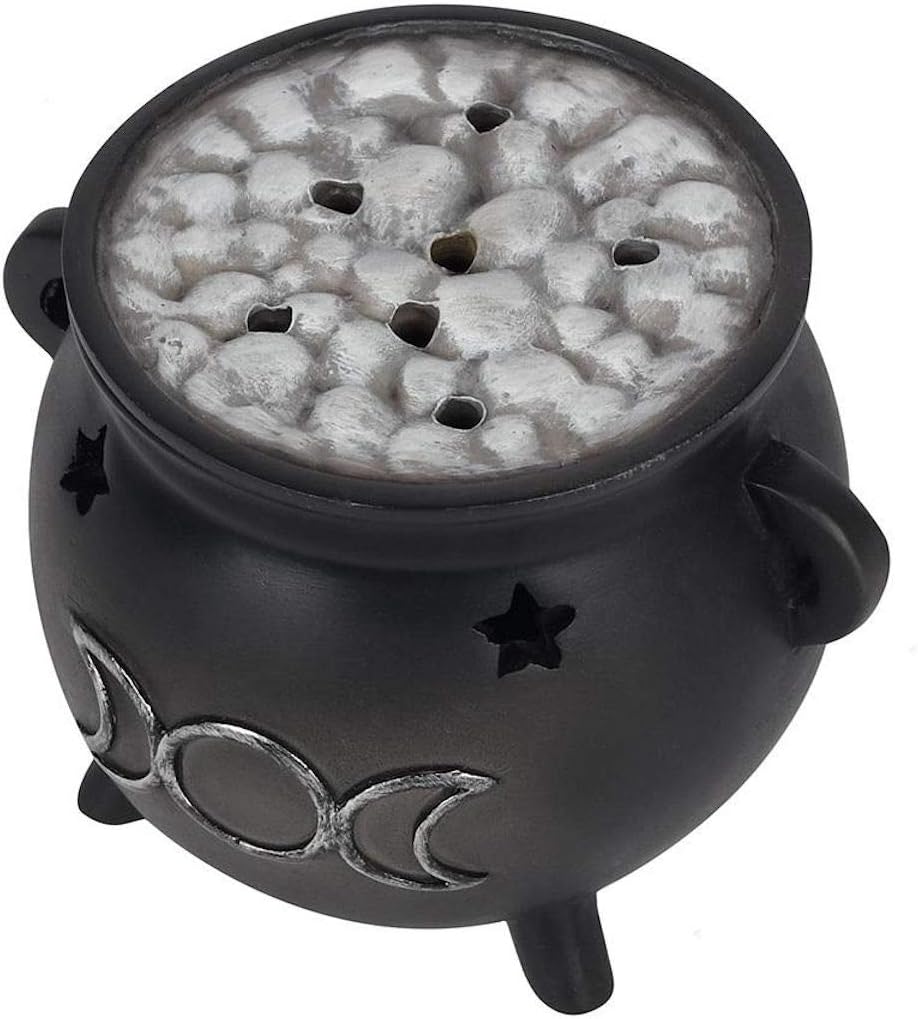 Green Tree Triple Moon Cauldron Incense Holder, Black