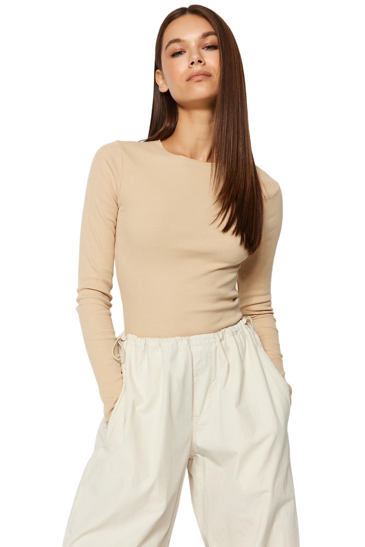 Trendyol Damen Gerade Lange Ärmel Schlank Die Bluse