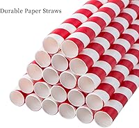 Vista 3 de Webake Smoothie Pajitas biodegradables de papel de 0.4 pulgadas de ancho, paquete de 100 pajitas de beber grandes a rayas rojas, grandes pajitas