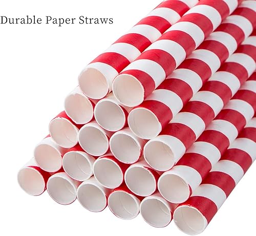 Miniatura 3 de Webake Smoothie Pajitas biodegradables de papel de 0.4 pulgadas de ancho, paquete de 100 pajitas de beber grandes a rayas rojas, grandes pajitas