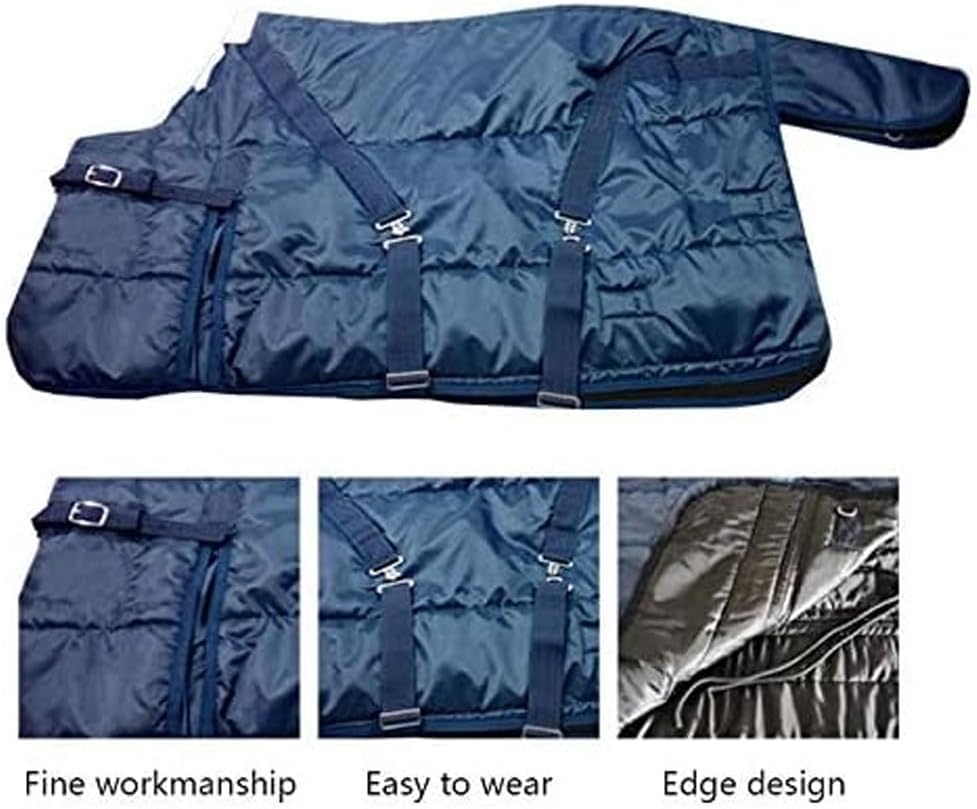 La La Pet Waterproof Warm-Keep Horse Turnout Blanket Adjustable and Breathable Clothes for Horse Mini Pony Ripstop Medium Weight 220g Poly Fill for Winter Navy 43Inches