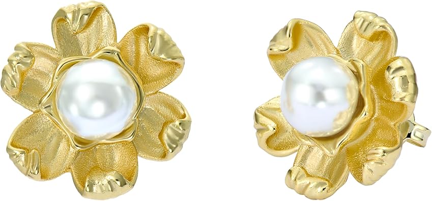 Ted Baker London Dara Daisy Pearl Stud Earrings for Women Gold/Pearl