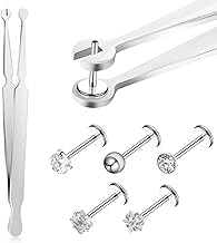 Professional Piercing Removal Tool, Piercing Tweezers to Change Jewelry for Enthusiasts & Artists, Flat Back Earring Applicator Tool Ideal for Nose, Ear, Belly Jewelry(Stainless Steel)