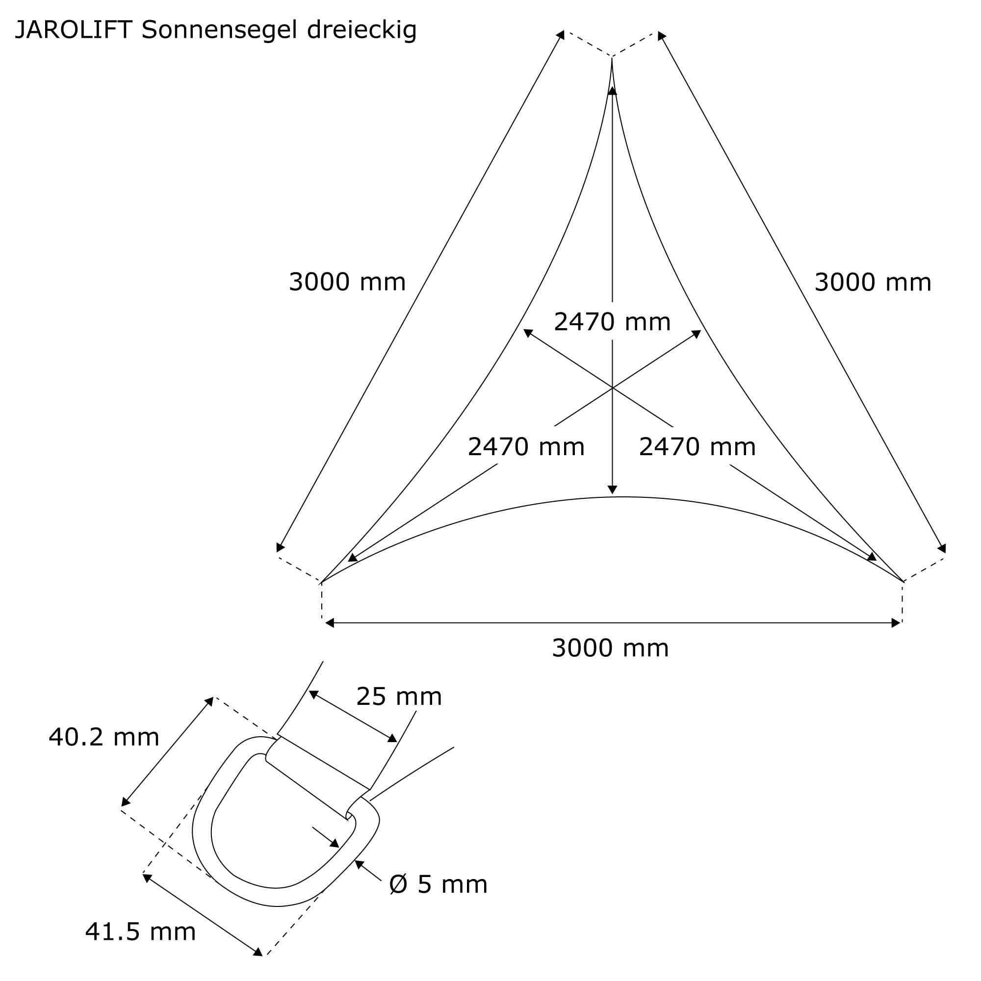 jarolift Sonnensegel Dreieck Gleichschenklig, Wasserabweisend, Sonnenschutz Sichtschutz für Terrasse Garten Balkon, Polyestergewebe 300 x 300 x 300 cm, Weinrot