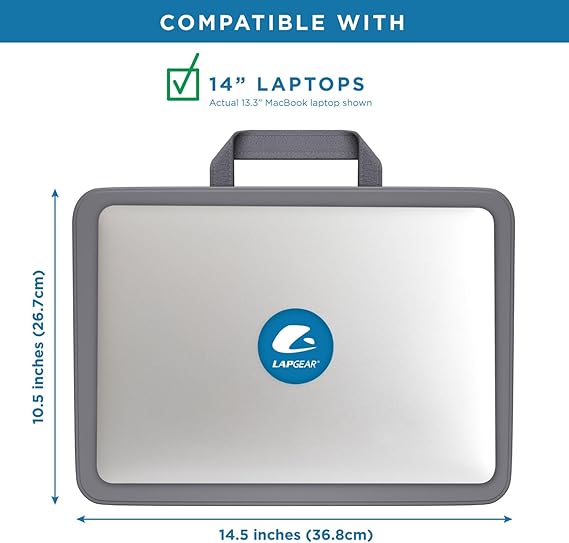 LAPGEAR Compact Lap Desk Charcoal, Fits 14 Laptops | Microbead Cushion, Built-In Pencil Slot, Carry Handle, Fits Standard Letter-Size Paper (8.5 11)