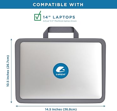 LAPGEAR Compact Lap Desk Charcoal, Fits 14 Laptops | Microbead Cushion, Built-In Pencil Slot, Carry Handle, Fits Standard Letter-Size Paper (8.5 11)