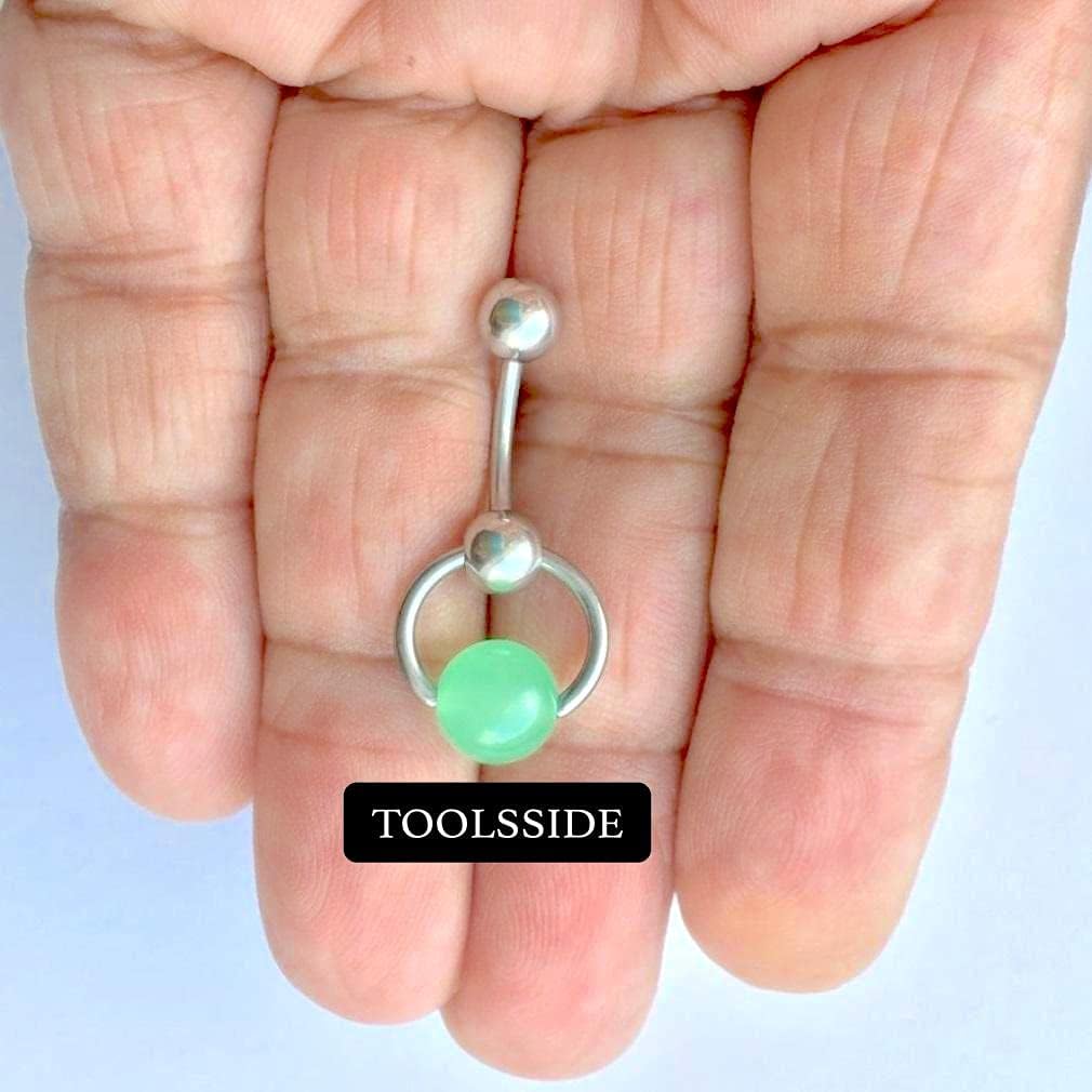 TOOLSSIDE VCH Piercing Jewelry with Calming Stone Chinese Jade Stainless Steel Belly Button Ring Navel Piercing Jewelry Belly Rings for Women 14G Belly Button Piercing - Image 2