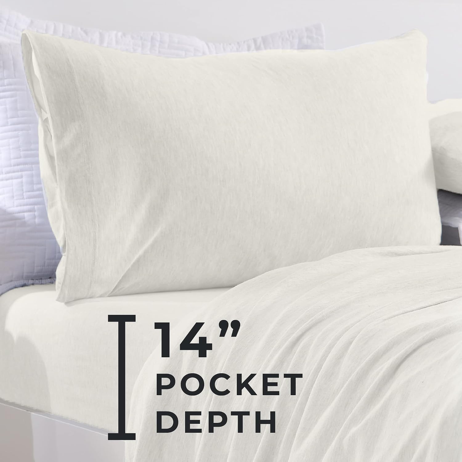 Great Bay Home Super Soft Tech Knit Jersey Sheets. Breathable T-Shirt Sheet Set. Brie Collection (Queen, Ivory)