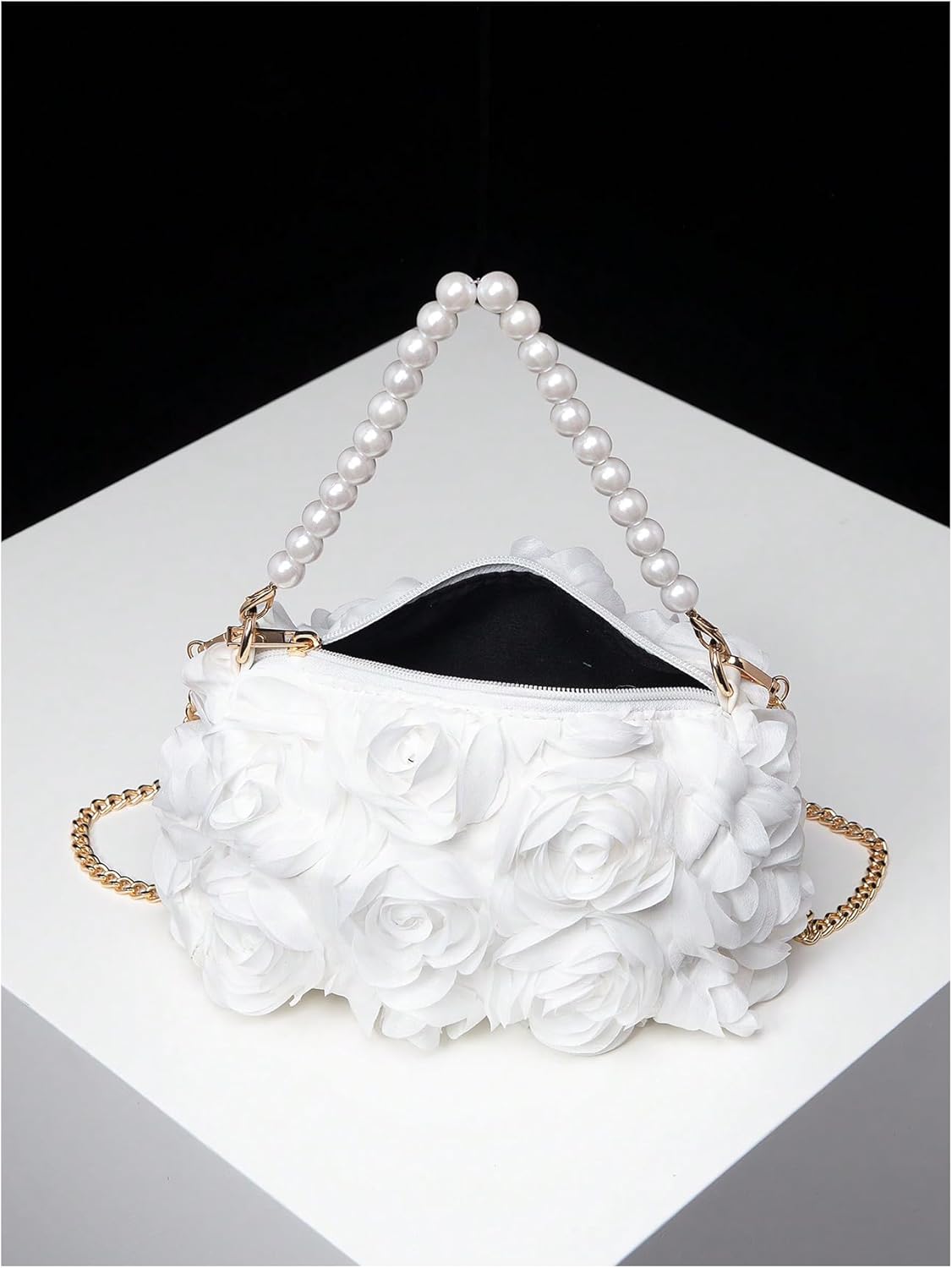 Verdusa Women's 3D Flower Pearl Top Handle Clutch Purses Evening Handbags Crossbody Bag