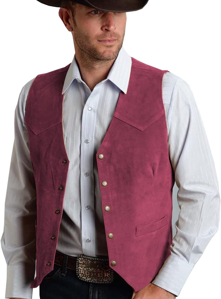 TDEOK Suède Cowboyvest voor Heren, Bruin, Casual Western Regular Fit, Traditionele Stijl, Klassieke Waistcoat, Retro Gilet, Vintage Kostuumvest Met V-hals, Vrijetijdsvest, M