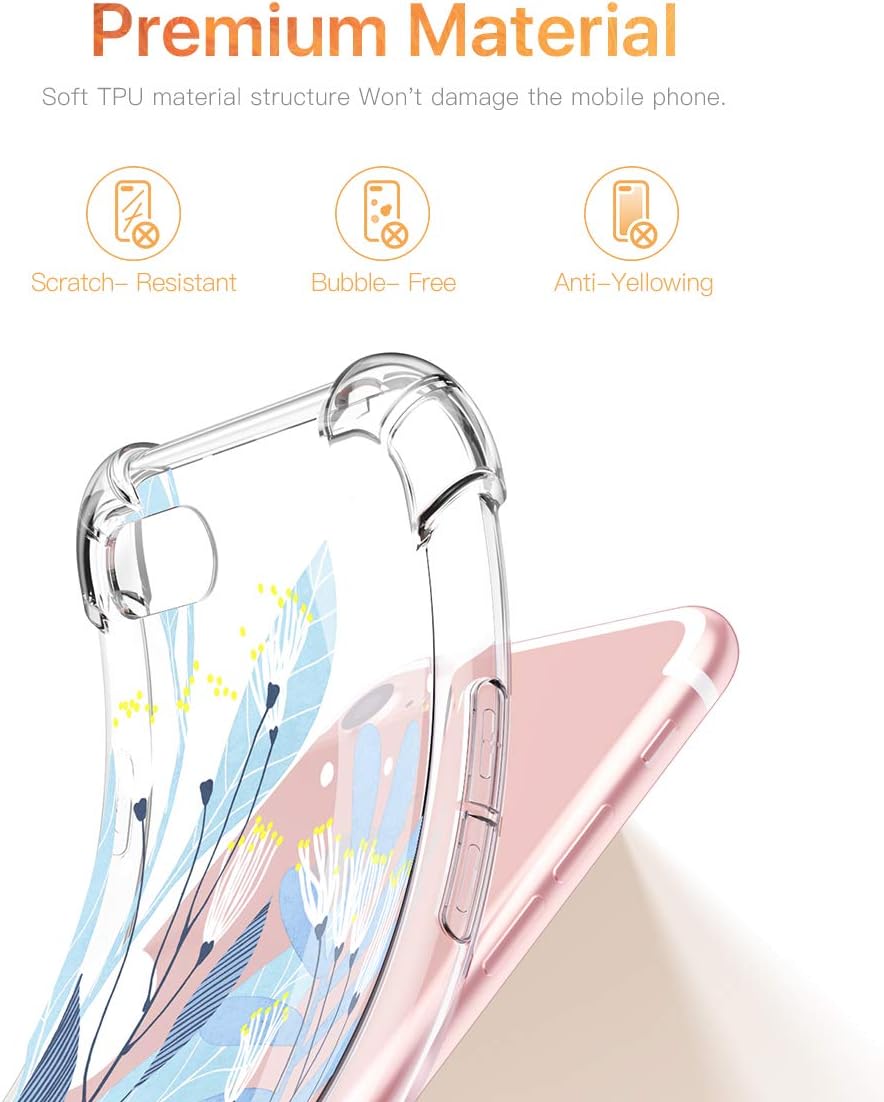 GVIEWIN Clear Flower Designed for iPhone 8 Case/iPhone 7 Case, Soft TPU Silicone Ultra-Thin Slim Fit Transparent Flowers Flexible Cover Non-Slip for iPhone 7, iPhone 8 (Petal/Light Blue)