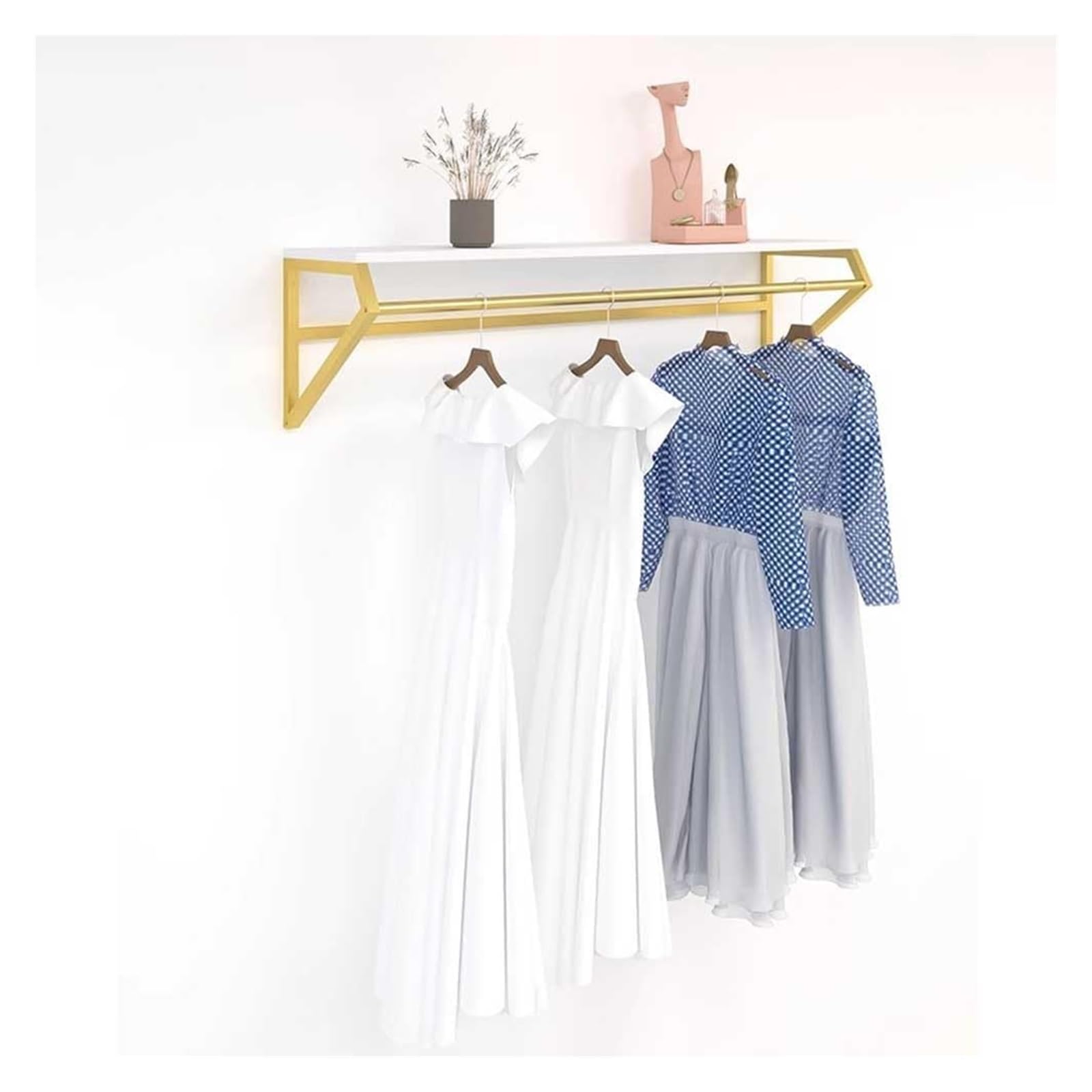 Tringle à vêtements murale en fer pour présentoir vêtements de vente au détail or