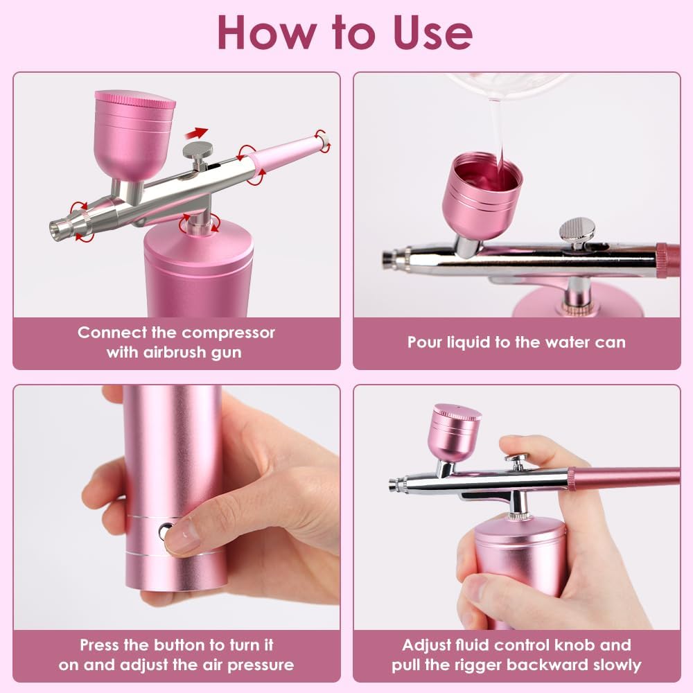 Airbrush Kit with Compressor, Bornbyme Airbrush for Nails Paint Sprayer DIY Air Brush Spray Gun for Painting, Ombre Nails, Makeup, Cake Baking, Barber and Tattoo, Black