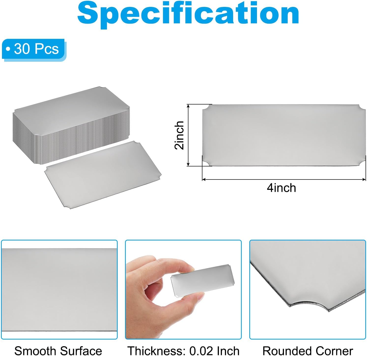 PATIKIL 4"x2" Stainless Steel Laser Engraved Mount Metal Name Plate, 30 Pack Self Adhesive Sign Personalized Custom Blank Plate for DIY Laser Printing, Notched Corner Black - Image 2