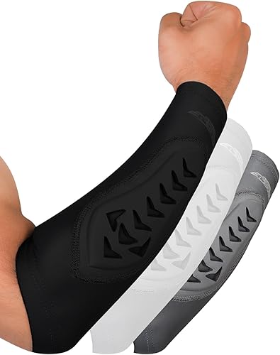 Exxact Sports Padded Forearm Compression Sleeve - Football Arm Sleeves for Men Baseball (Pack of 2)