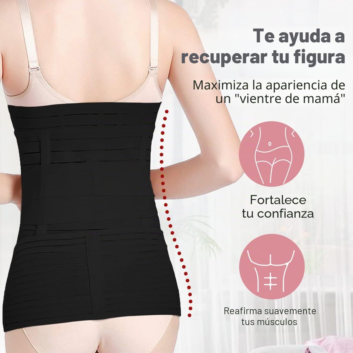 Cinturón abdominal 3 en 1 después del parto, Negro , M-L