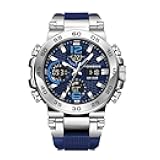 Rhomba FOXBOX0033 Dual Display Electronic Watch Fashionable and Cool Dual Display Multifunctional Silicone Glow Sport Leisure Waterproof Men's Watch (Silver Blue)