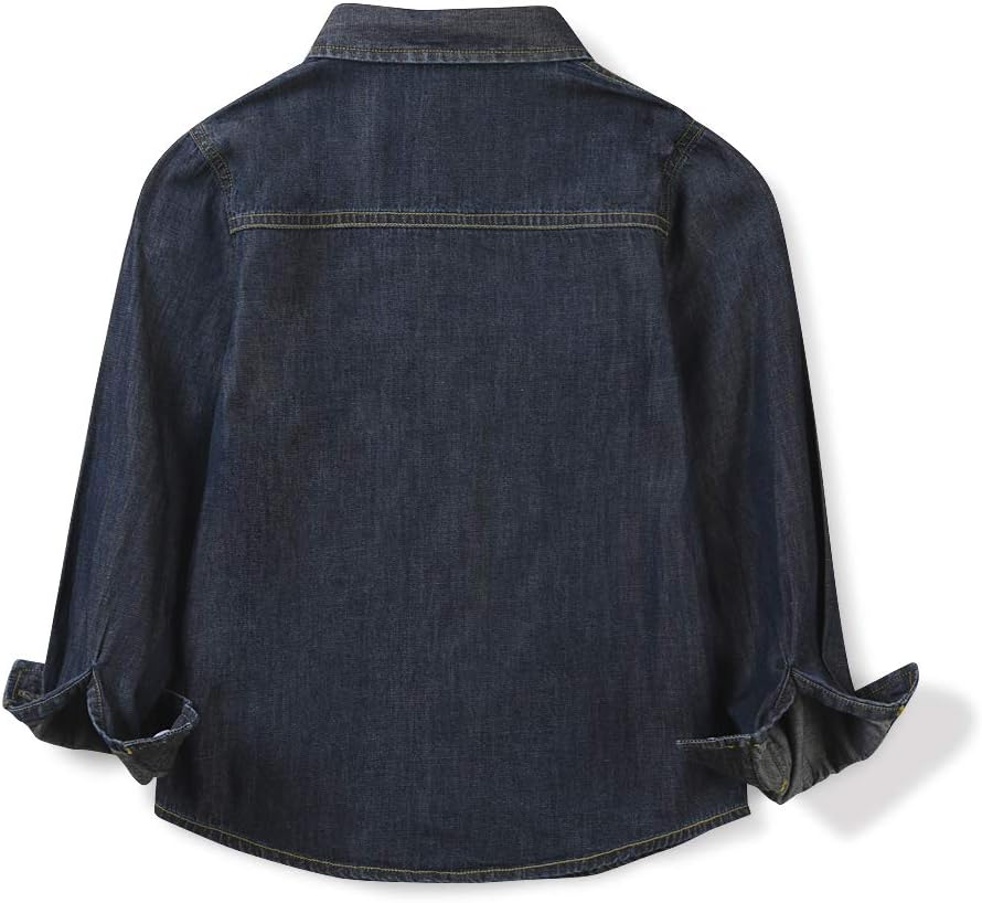 OCHENTA Boys Denim Button Down Shirt Long Sleeve Lightweight Chambray Tops - Image 4