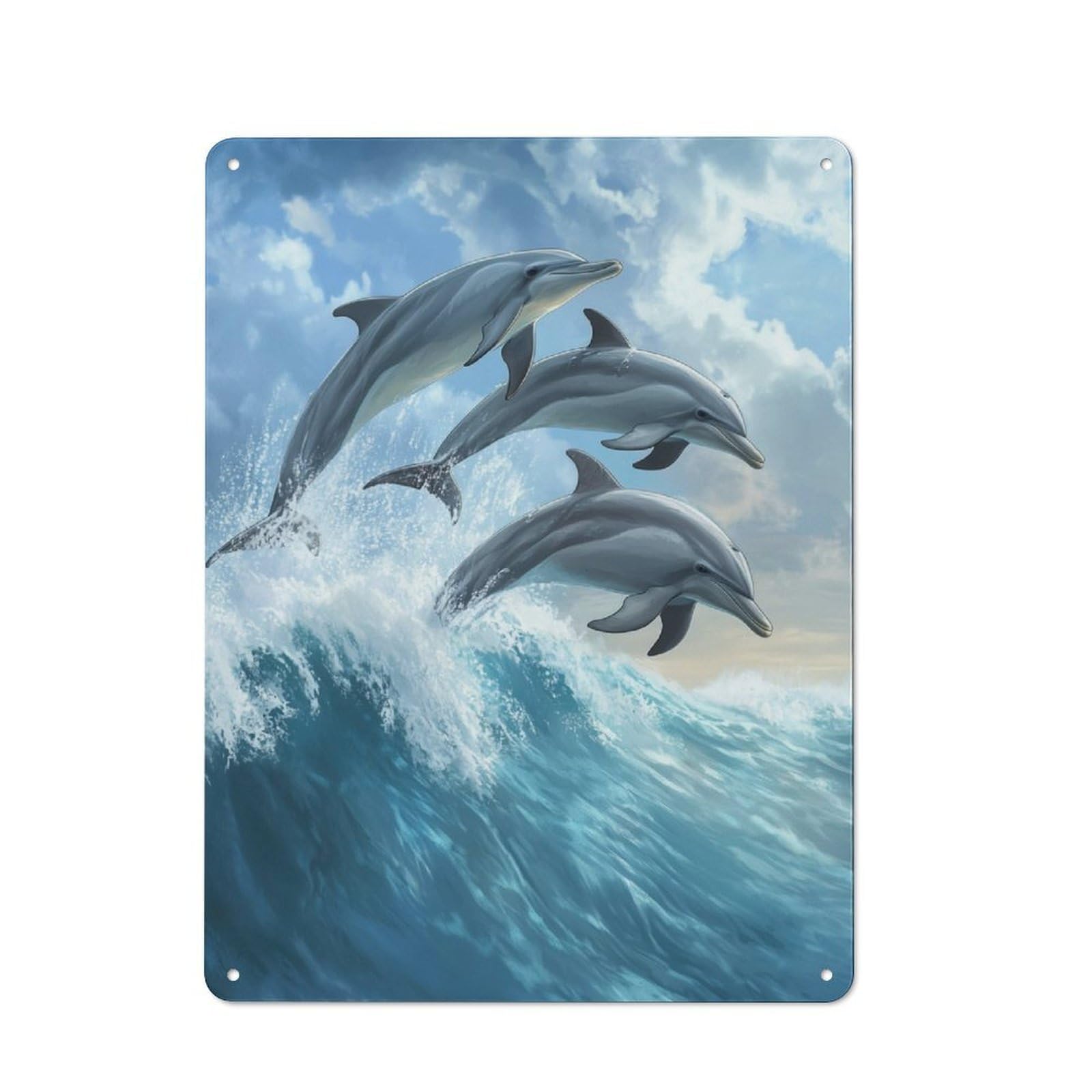 Junmoney Dolphins Leaping Wave 40X30cm Rustic Metal Sign With For Home Office Or Studio, Gift For Studio Owners During The Christmas Season