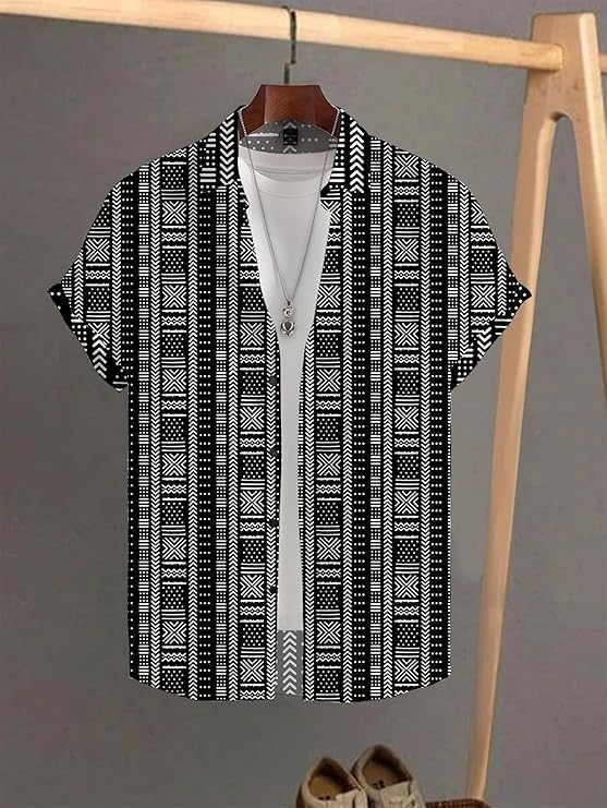 Image of Men's Striped Slim Fit Half Sleeves Stratchable Printed Shirt