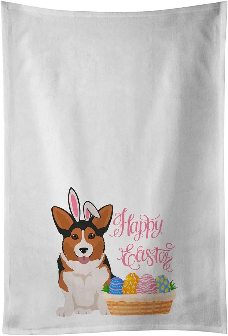 Caroline's Treasures WDK5111WTKT Sable Pembroke Corgi Easter White Kitchen Towel Set of 2 Dish Towels Decorative Bathroom Hand Towel for Hand, Face, Hair, Yoga, Tea, Dishcloth, 19 X 25, White