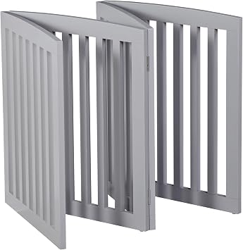 Nouva 24 Inch Pet Gate, 4 Panels Indoor Foldable Dog Fence, Dog Gate for Stairs Doorways, Hardwood Pet Gate, Freestanding Pet Fence, Gray