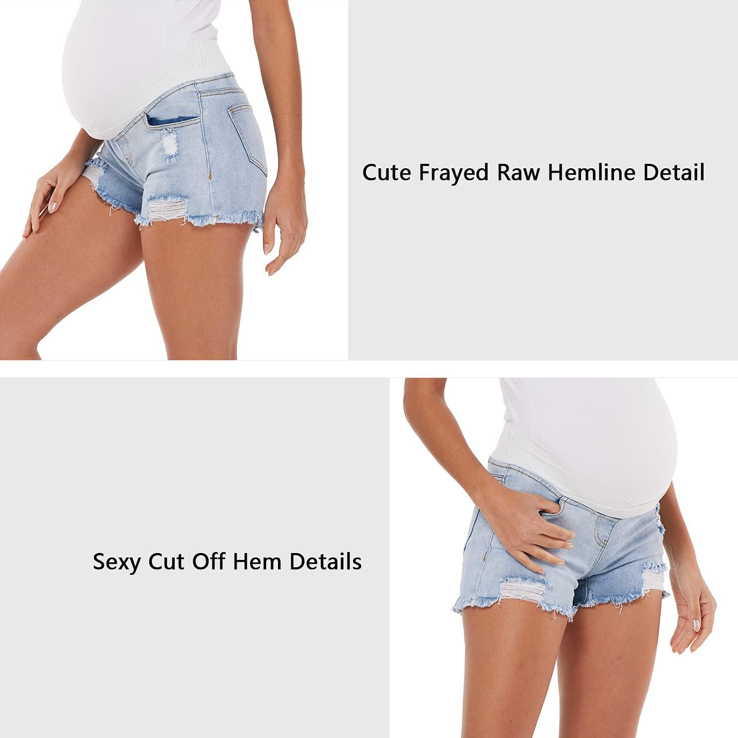 V VOCNI Maternity Women's Maternity Indigo Blue Mom Tassel Secret Underbelly Denim Shorts at  Women’s Clothing store