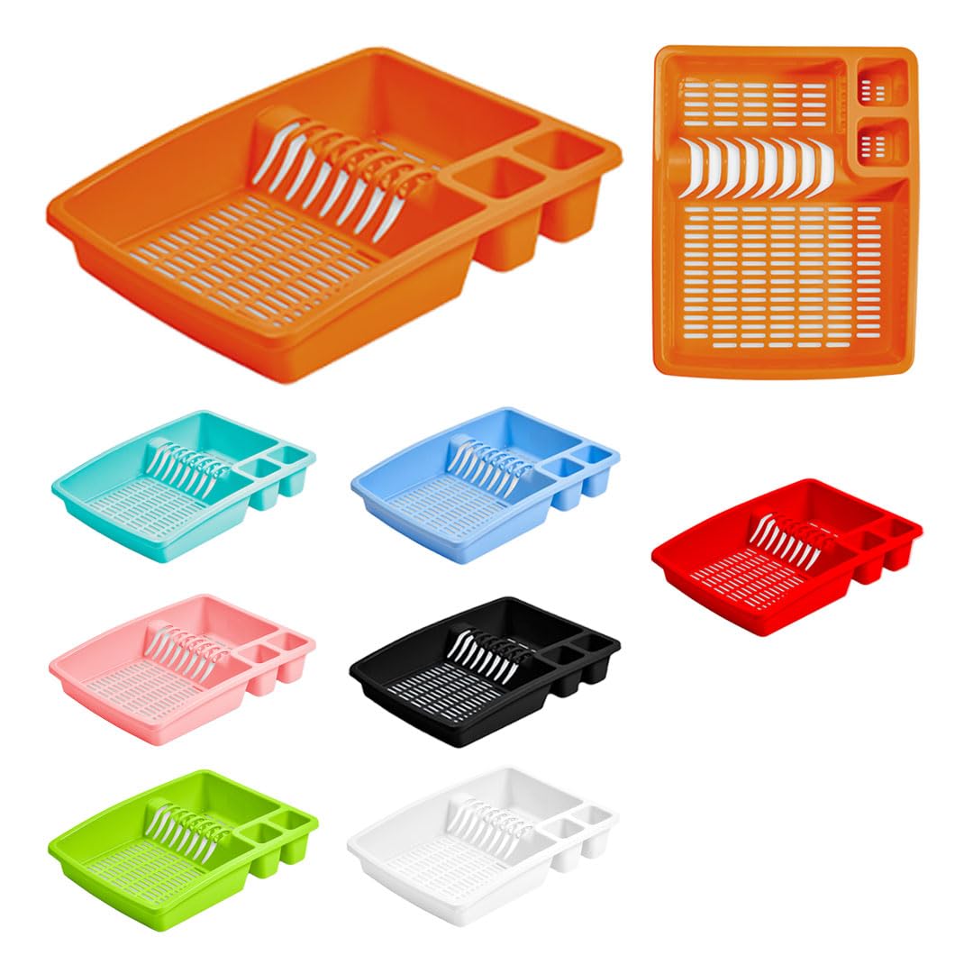 Eco Orange Large Plastic Dish Drainer Rack | Heavy Duty Sturdy Dish Rack For Kitchen Countertop | Dish Drainer For Efficient Kitchen Organization & Cutlery Placement (Orange)