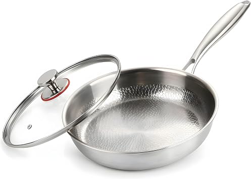 Titanium Frying Pan with Lid, 10.23 Inch Pure Titanium Skillet for Cooking