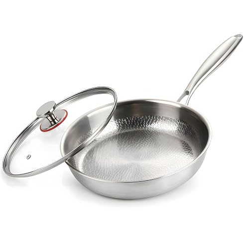 Titanium Frying Pan with Lid, 10.23 Inch Pure Titanium Skillet