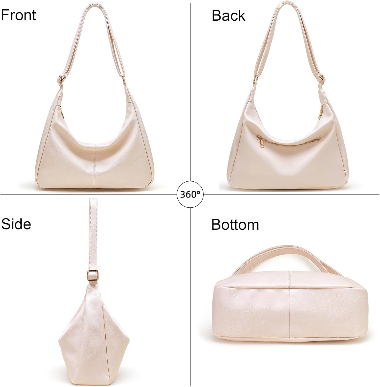 Hobo Bags for Women Retro Vegan Leather Shoulder Handbag Foldable Slouchy Tote Crossbody Purses - Image 3