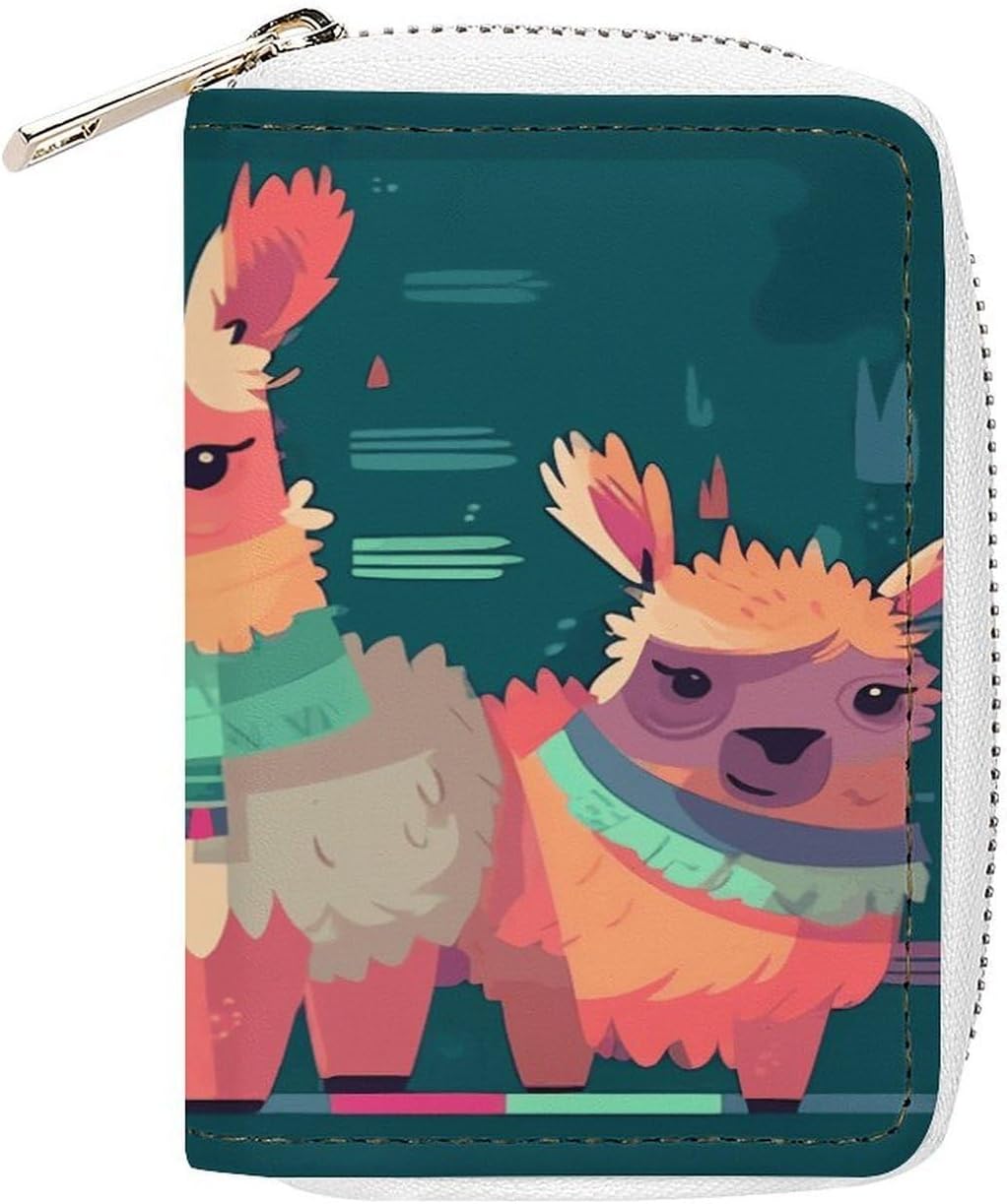 Cute Llama Cartoon Card Holder RFID Blocking,Credit Card Wallet for Women And Men,Card Case Organizer Bag with Zipper